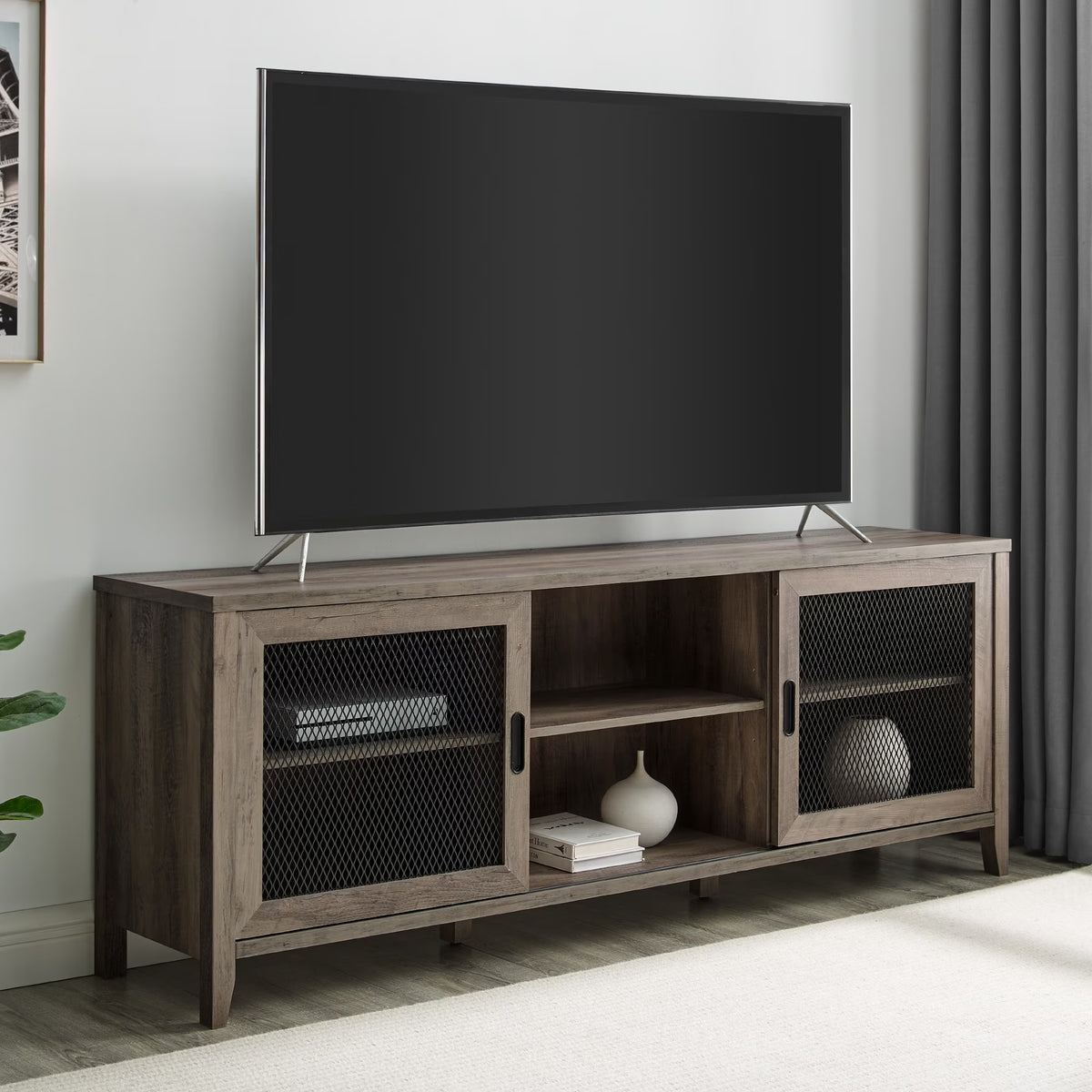 Grey Wash Sliding Door TV Stand T6278