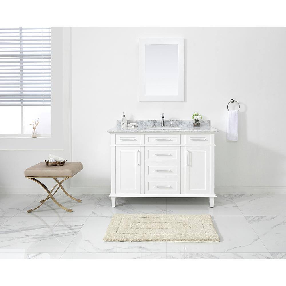 White Vanity with Carrara Marble Top with White Sinks P579862