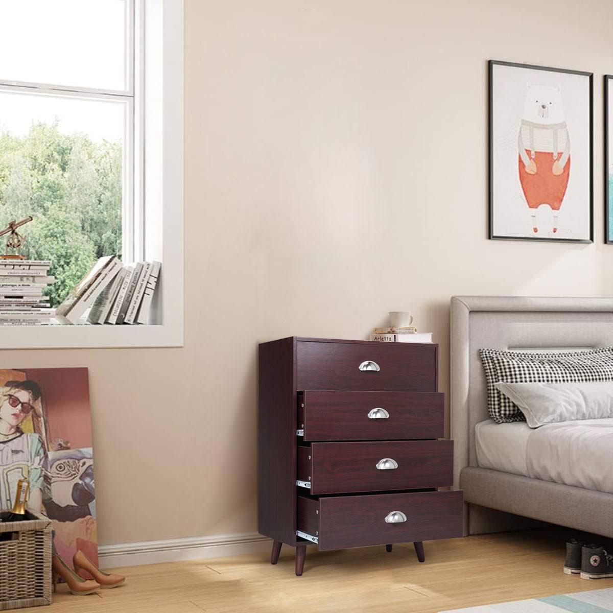 Brown 4 Drawer Nightstand Cabinet H31731