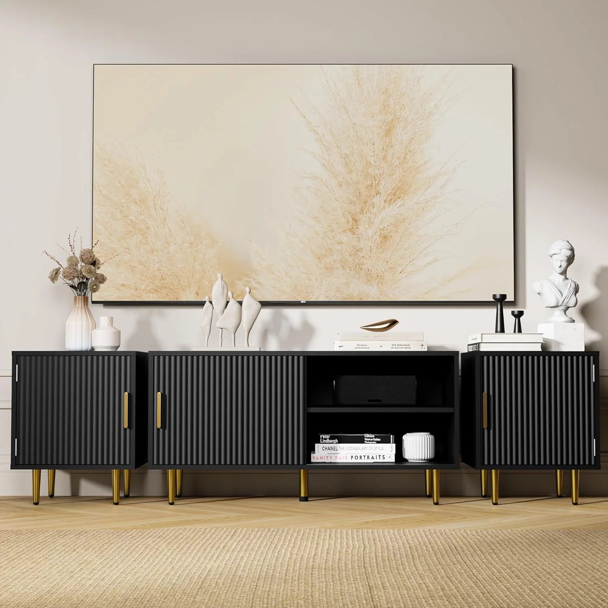 White TV Stand with Storage Cabinet Q218