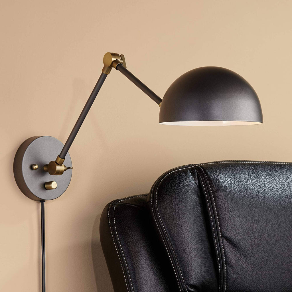 Industrial Swing Arm Wall Lamp Gunmetal Brass Plug-In Light Fixture Adjustable F875