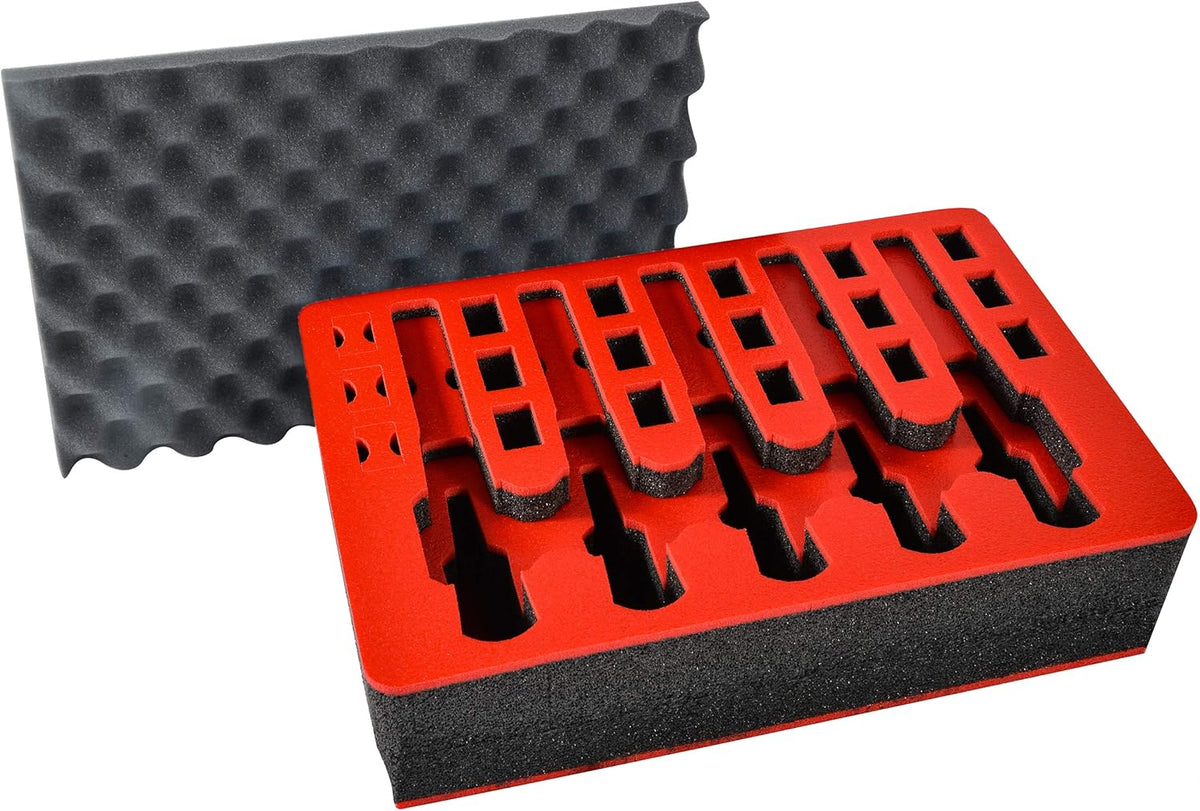 Pistol & Magazine Storage Foam Insert for Pelican P-1500 Case, 2 Piece Set Pre-Cut Polyethylene Foam Base Insert and Lid Liner F5023