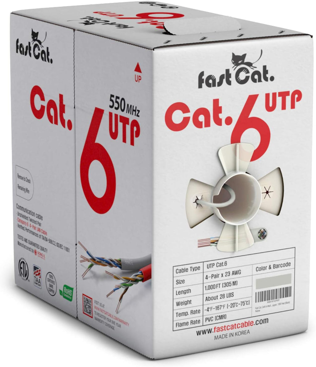 Cat6 Ethernet Cable 1000ft 23 AWG CMR Solid Bare Copper UTP LAN Cable Gray G1928