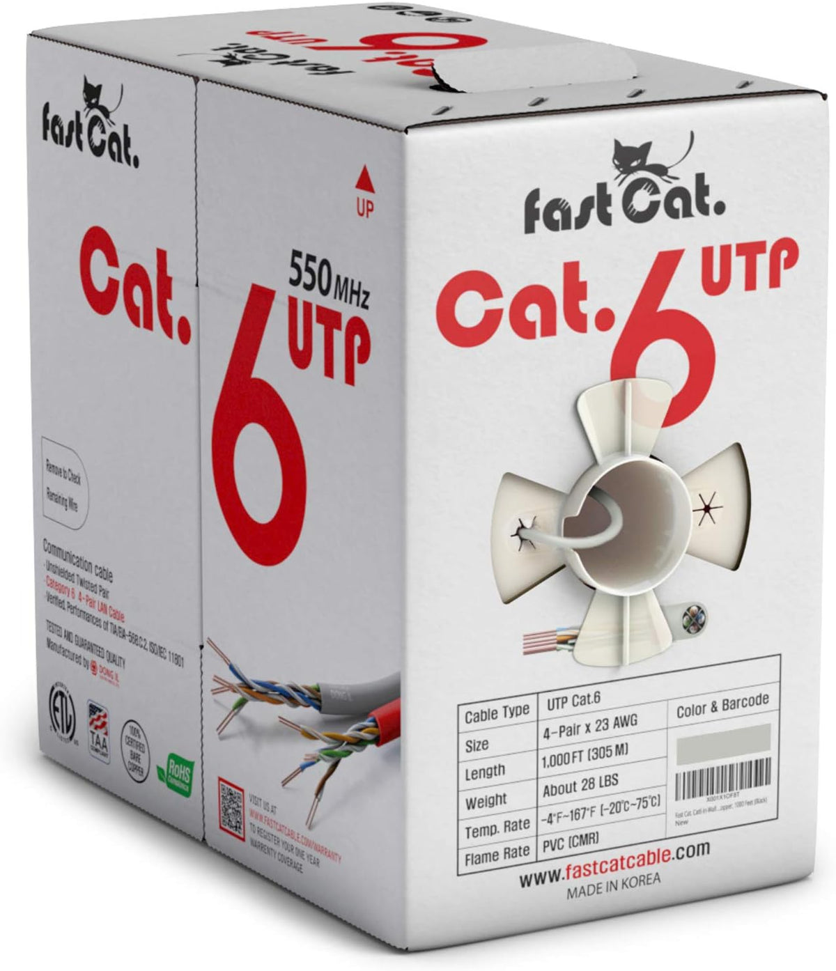 Cat6 Ethernet Cable 1000ft 23 AWG CMR Solid Bare Copper UTP LAN Cable Gray G1928