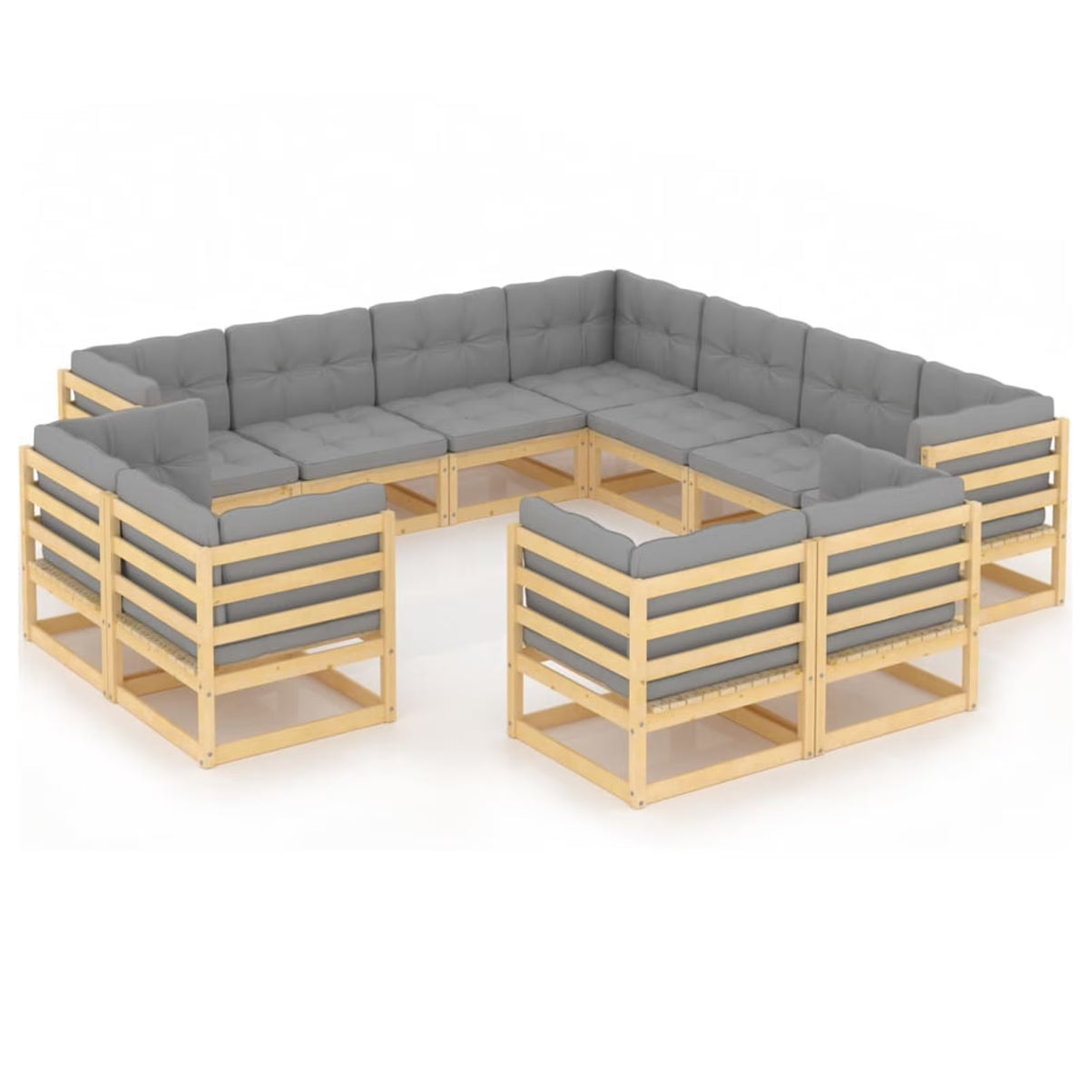 11 Piece Gray Cushion Pinewood Patio Lounge Set I3324
