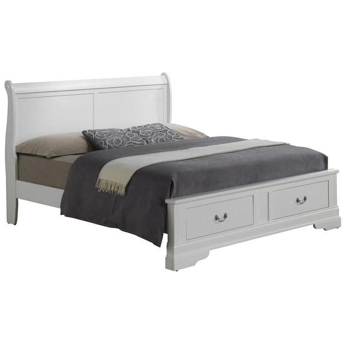 White Full Size Storage Sleigh Bed with 2 Drawers C418