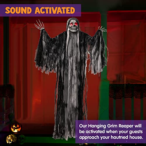 Hanging Grim Reaper Halloween Decoration with Glowing Eyes and Sound Z8807
