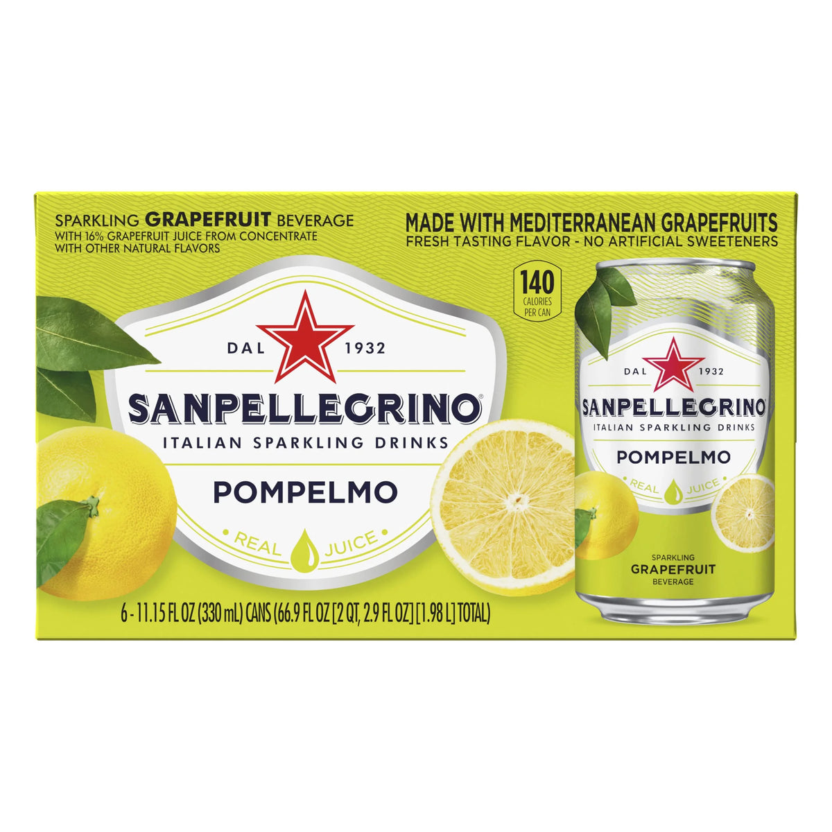 Italian Sparkling Drink, Grapefruit, 11.15 Fl Oz (Pack Of 6) L88298