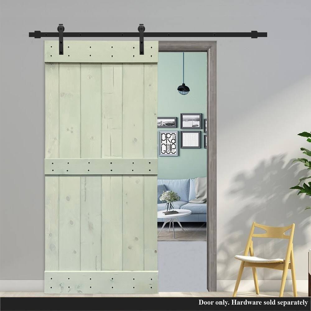 Solid Sage Green Stained Pine Wood Interior Sliding Barn Door Slab K56598