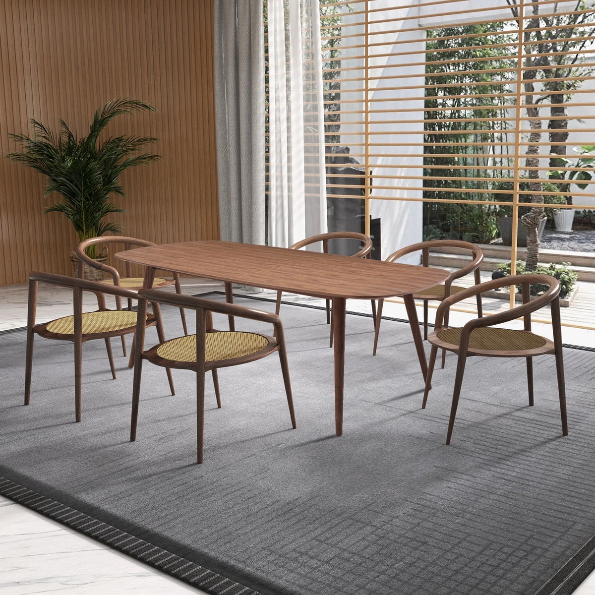 Large Walnut Wood Dining Table with Solid Wood Legs Q1105