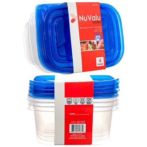 Plastic Container Rectangular 24oz 4pcs with Blue Lid Pack of 24 M558