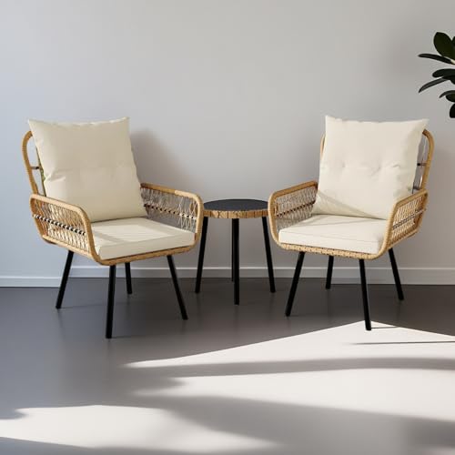 3 Piece All-Weather Wicker Patio Bistro Set with Cushions A31859