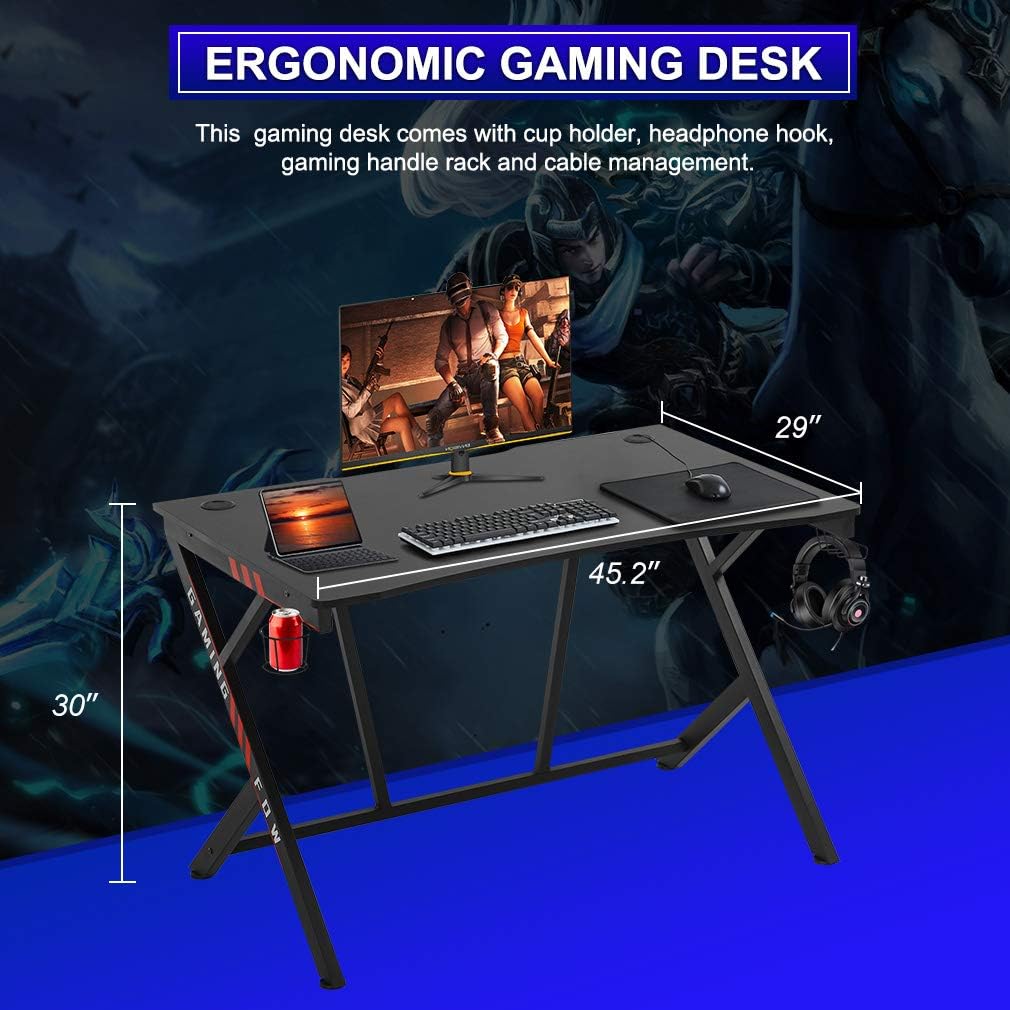 Gaming Desk 45 W x 29 D Computer Desk with Cup Holder Headphone Hook W416632
