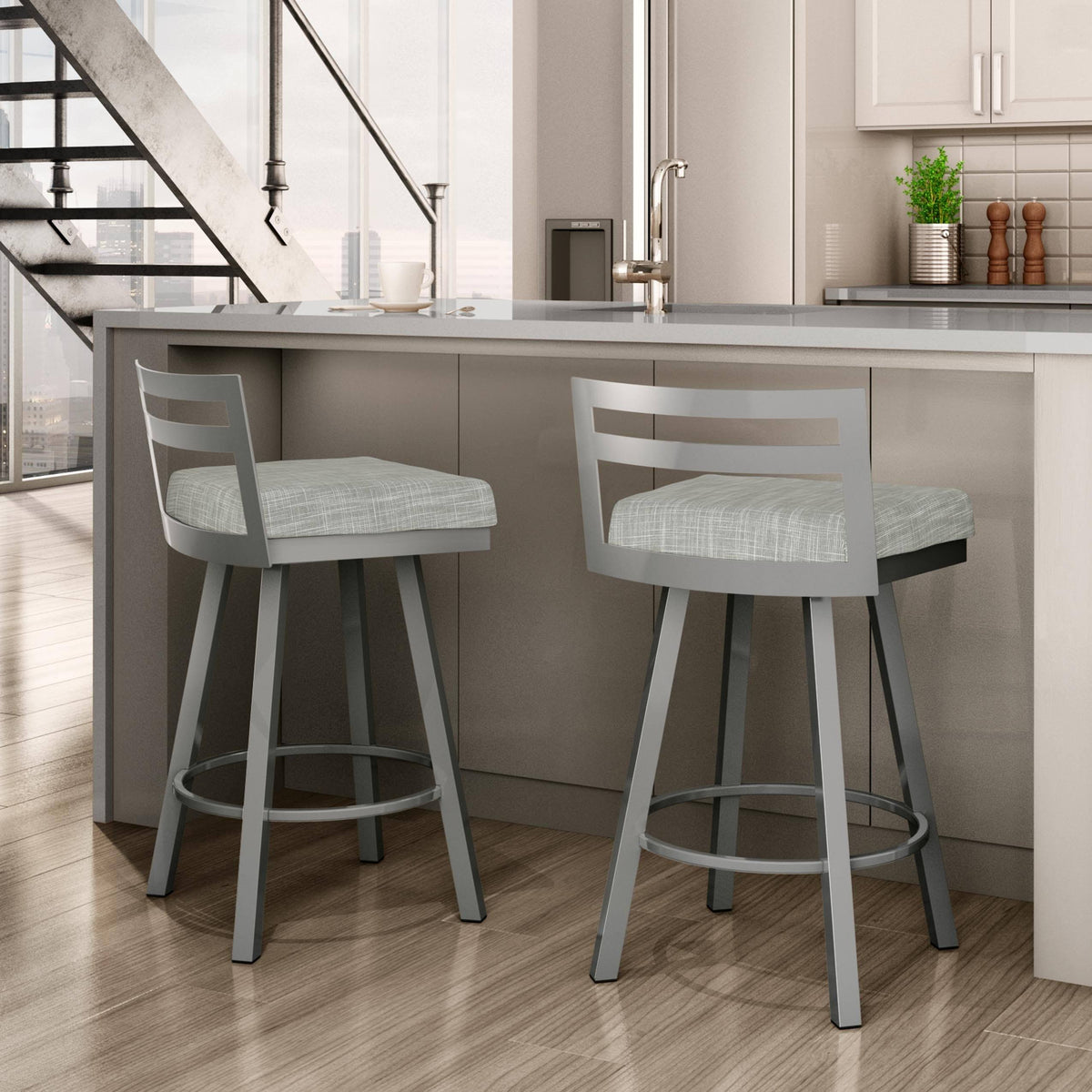 Black Faux Leather Swivel Counter Stool Z611976