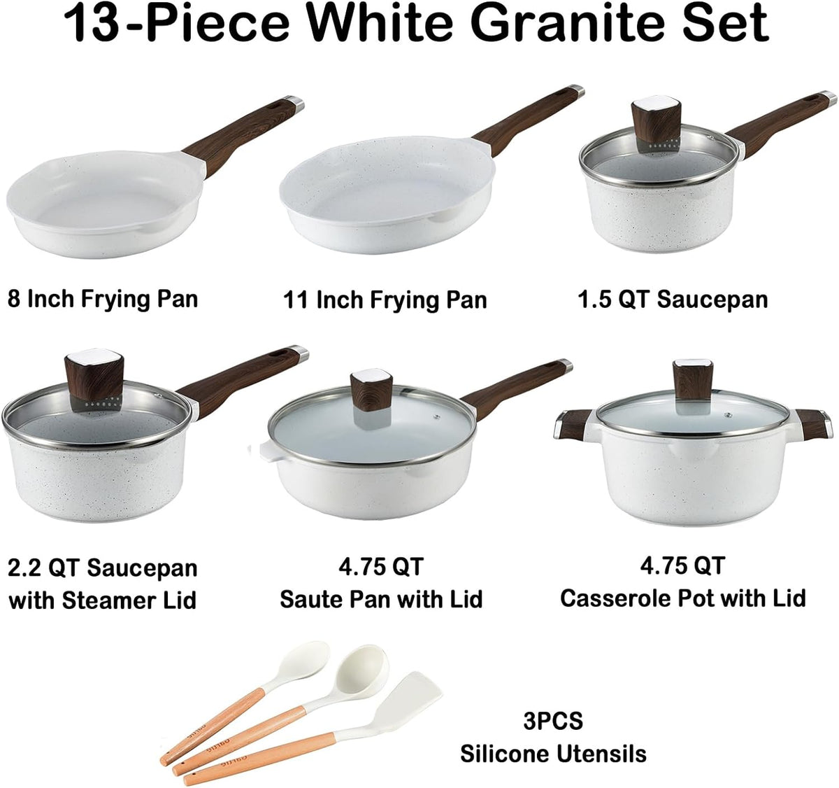 13pcs Nonstick White Granite Cookware Set L99570