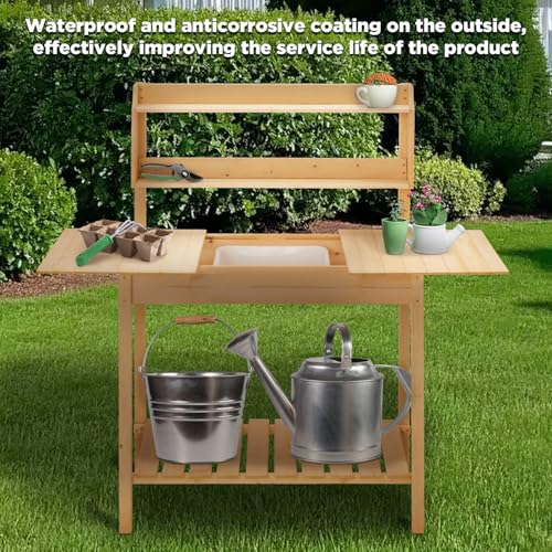 Wooden Potting Bench Table with Storage Shelf W934
