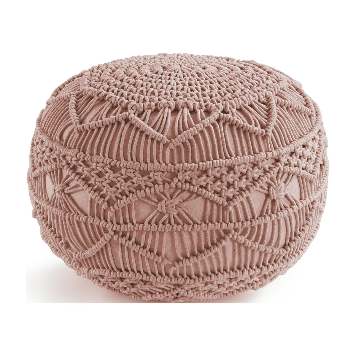 Dusty Pink Hand Knitted Macrame Pouf Ottoman O859157