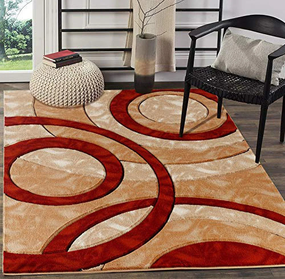 5x7 Dark Red Circles Area Rug I470