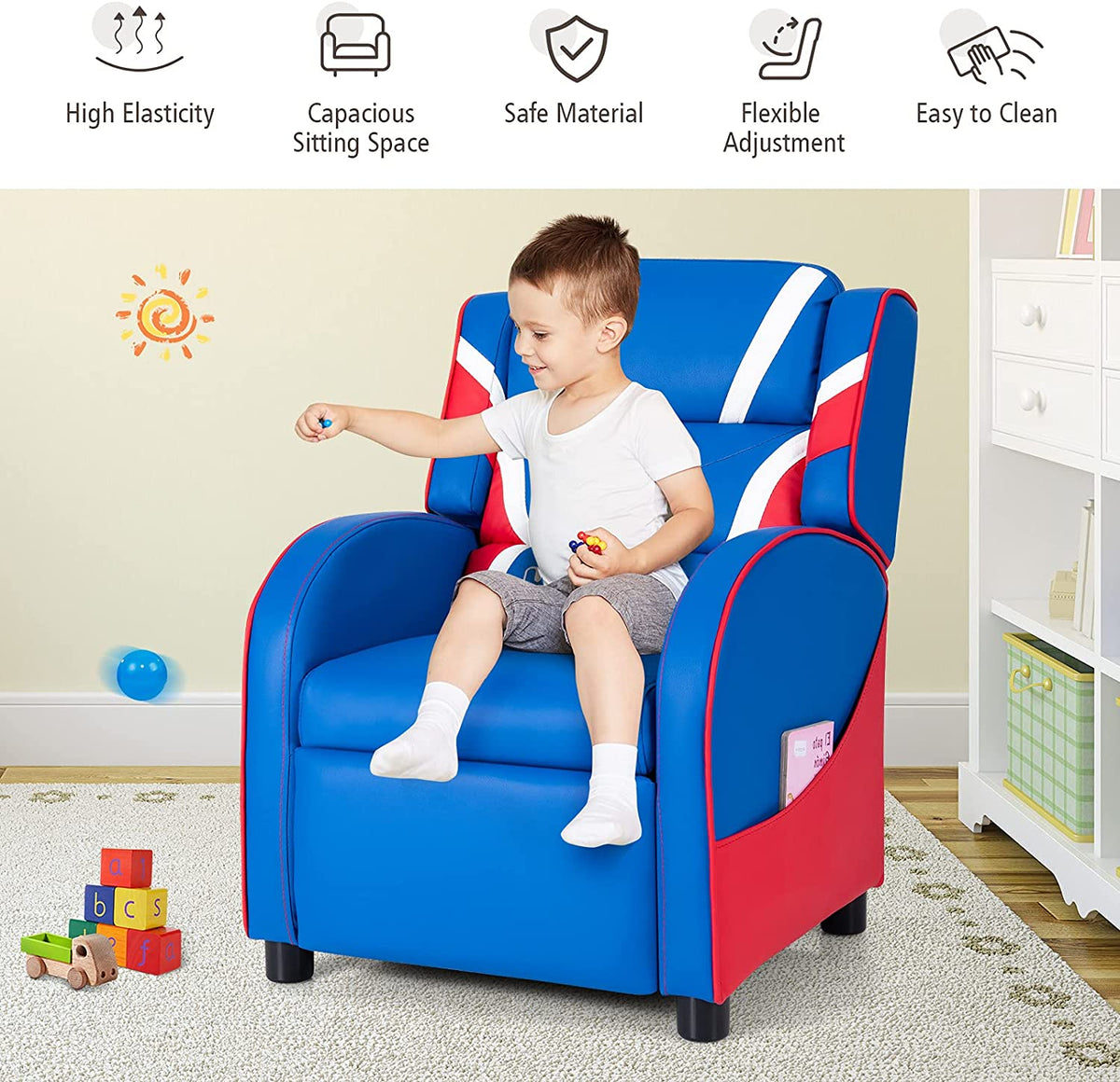Kids Recliner Gaming Chair with Side Pocket A995881