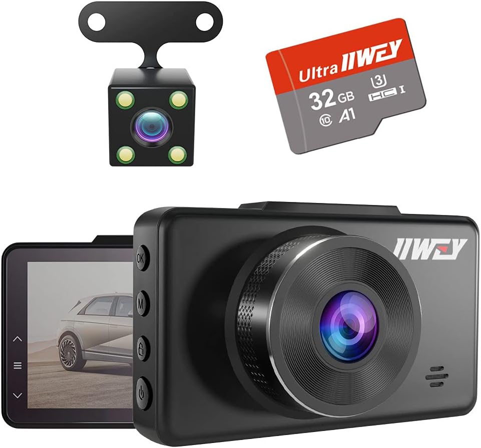 FHD 1080P Dual Dash Camera with 32GB SD Card, 3” LCD Screen, 170° Wide Angle Night Vision, Pack of 2 Y156604
