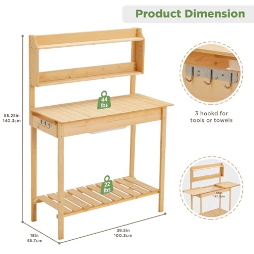 Wooden Potting Bench Table with Storage Shelf W934