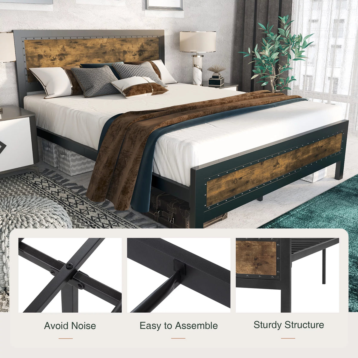 Full Size Heavy Duty Metal Bed Frame with Steel Slats Support R2523