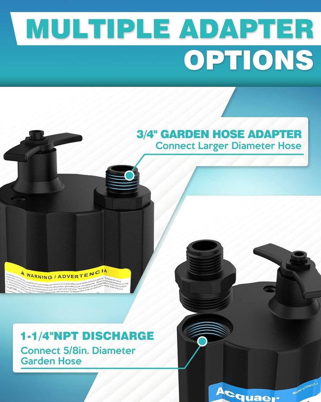 Submersible Water Pump 1/6 HP Thermoplastic Utility Pump 1750GPH with 10 ft Cord Pack of 2 D9899