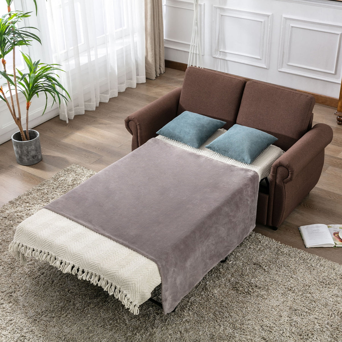 Brown Twin Size Pull Out Sofa Bed S88714