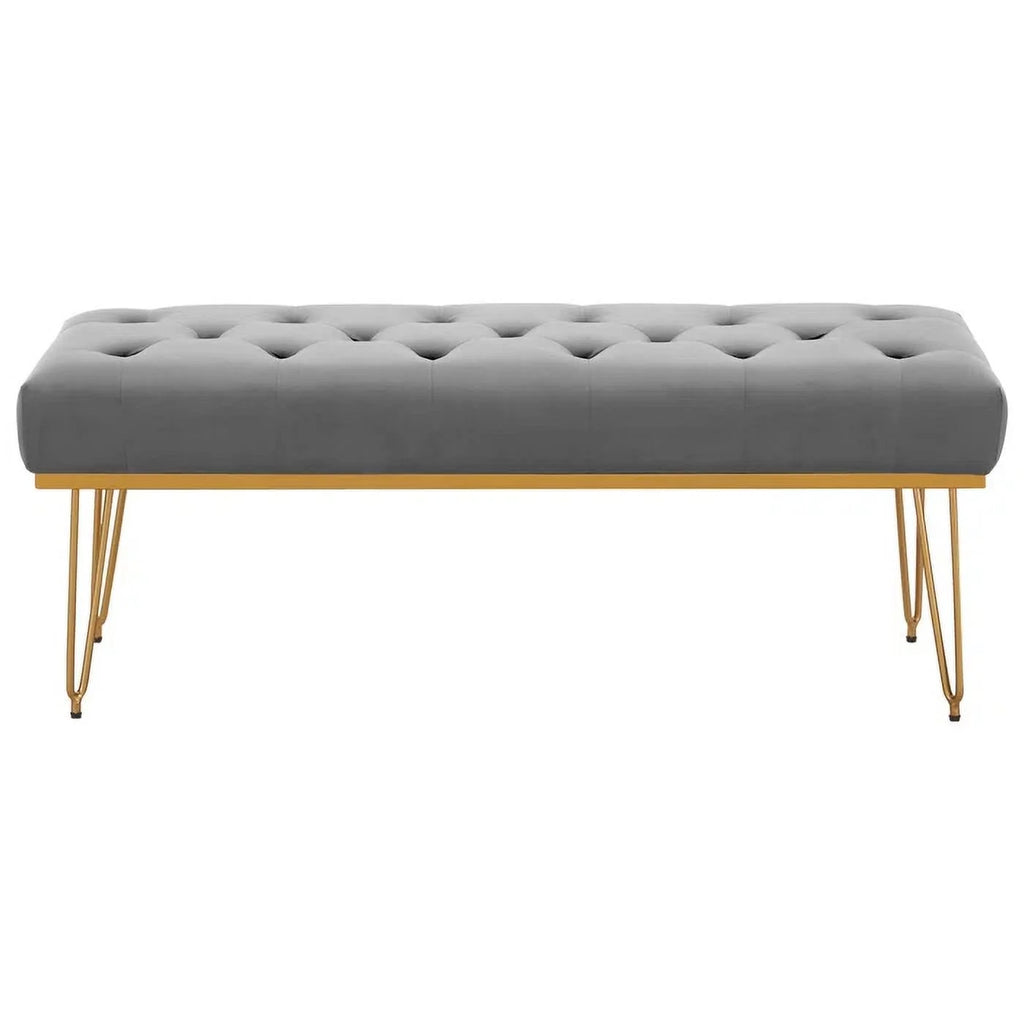 Gray and Golden Velvet Ottoman with Metal Base P714841