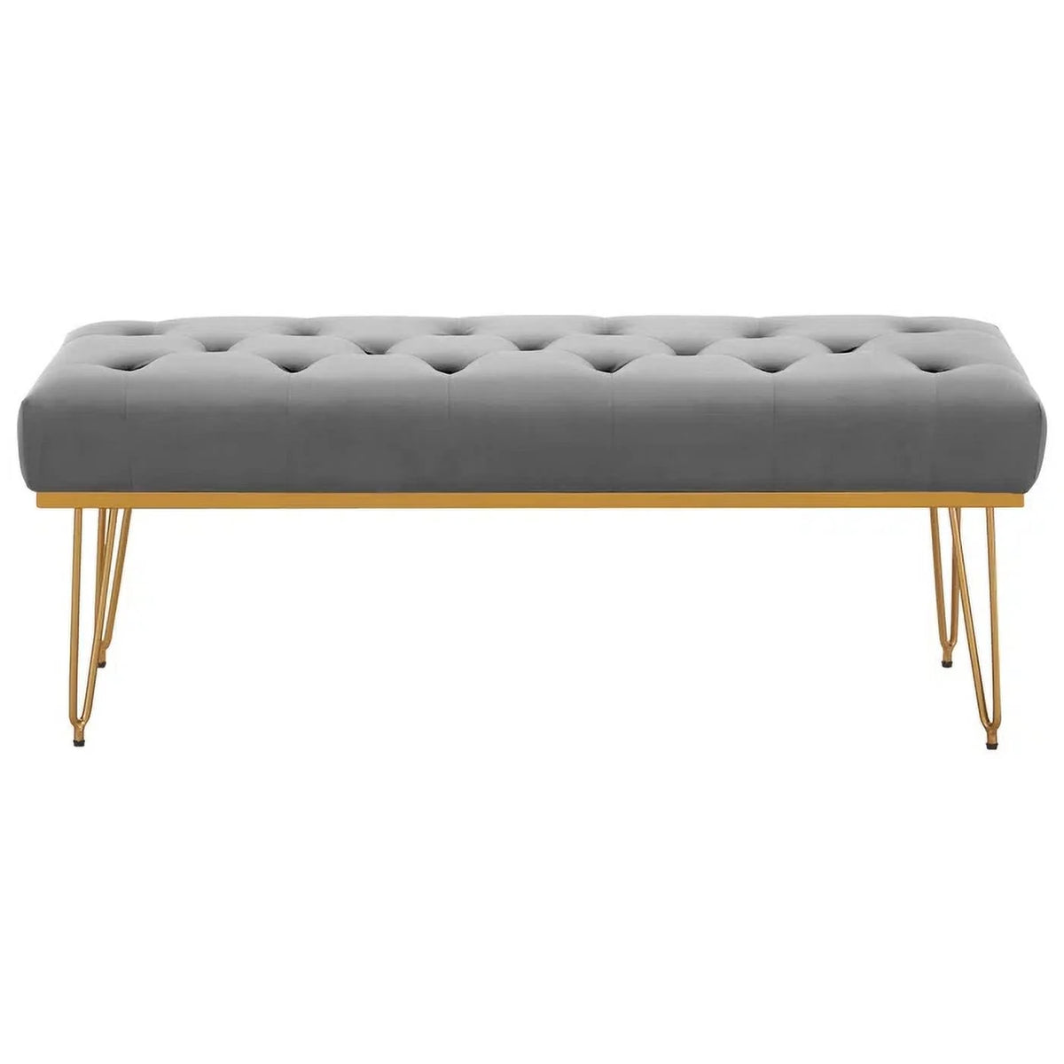 Gray and Golden Velvet Ottoman with Metal Base P714841