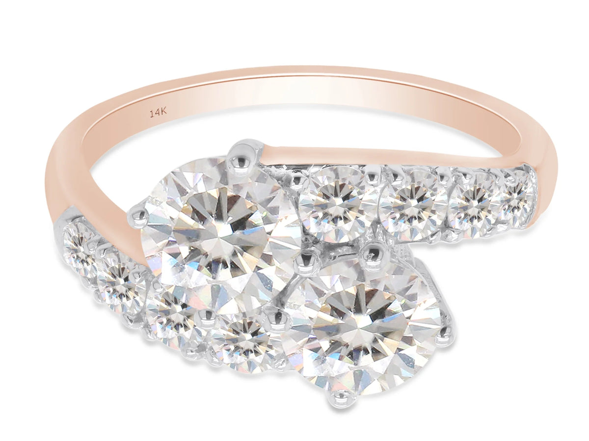 14K Solid Rose Gold Two Stone Bypass Engagement Ring E831810