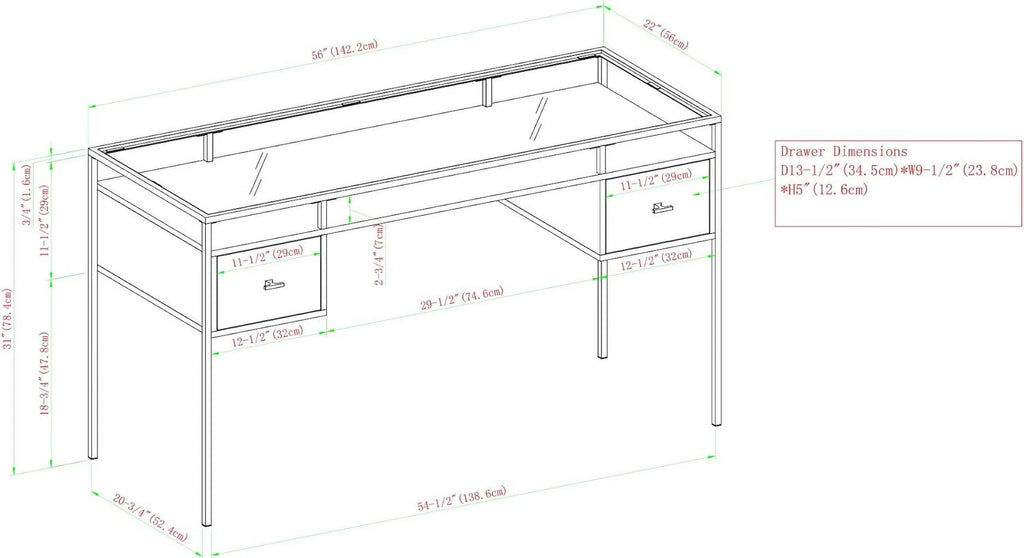 Dark Walnut Glass Top 2 Drawer Computer Desk S33057