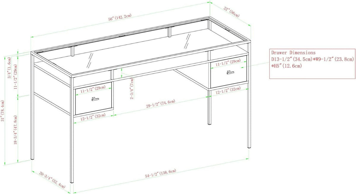 Dark Walnut Glass Top 2 Drawer Computer Desk S33057