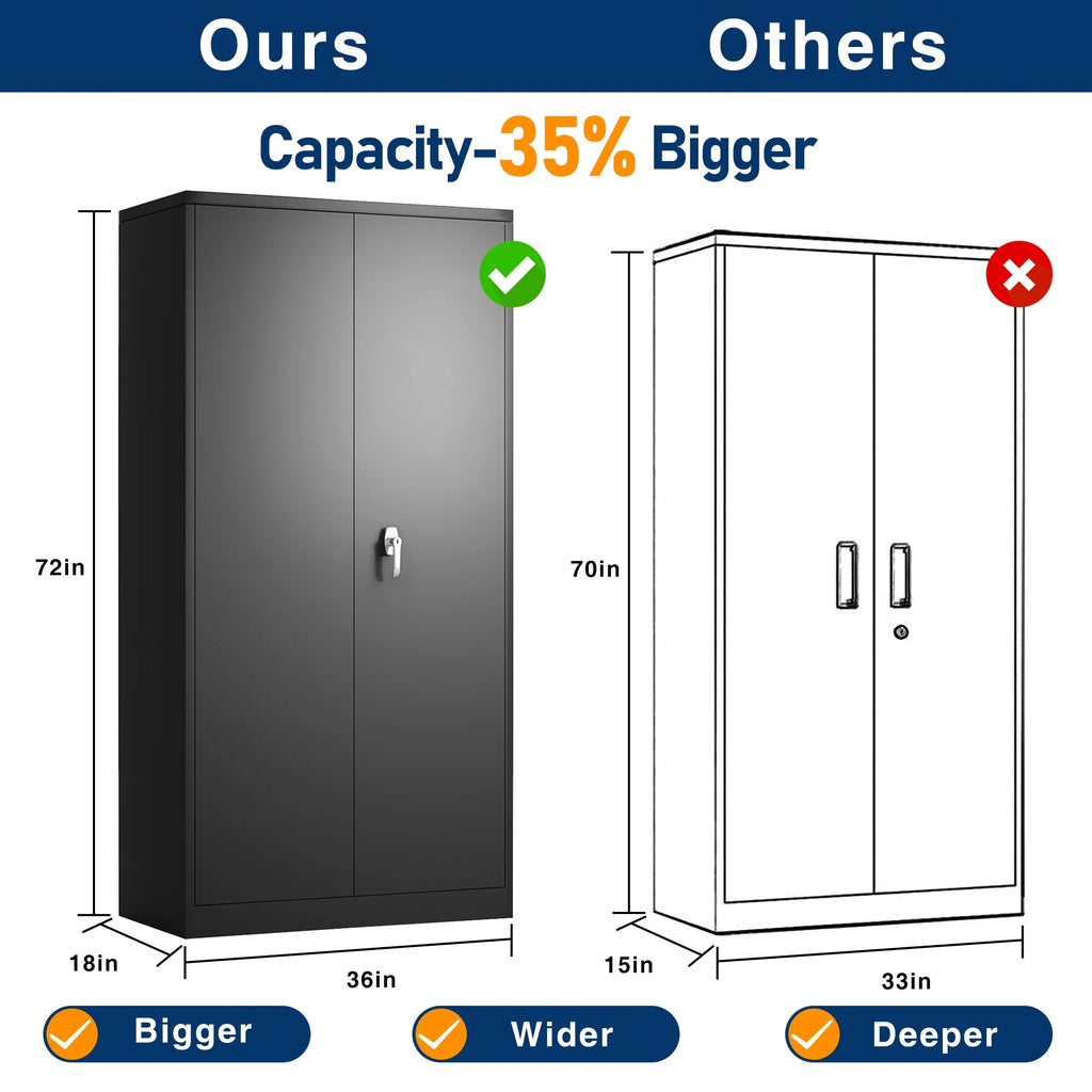 Metal Storage Cabinet with Lock, 4 Adjustable Shelves, 2 Door, Black G667