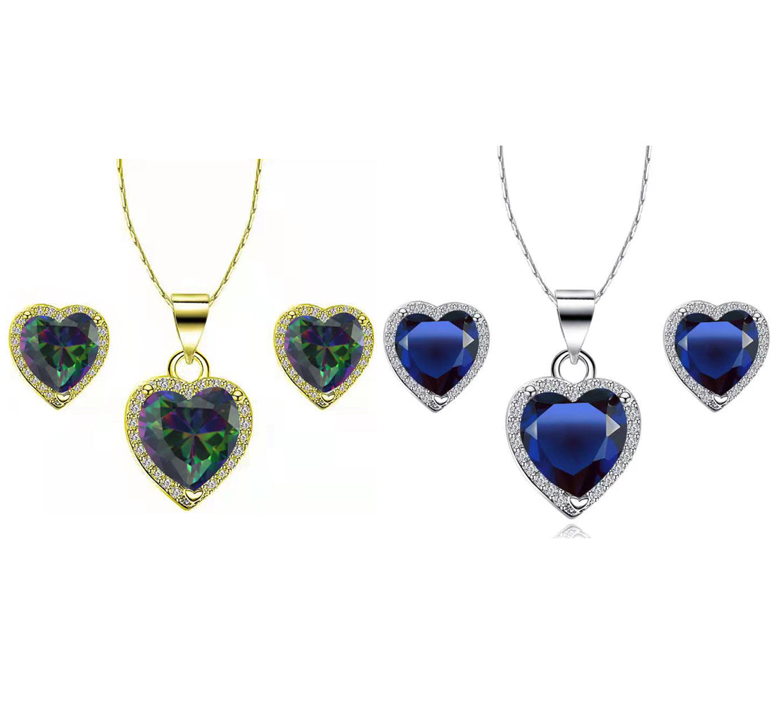 24k Yellow and White Gold Alexandrite and Blue Sapphire Necklace Set 18 inch H672