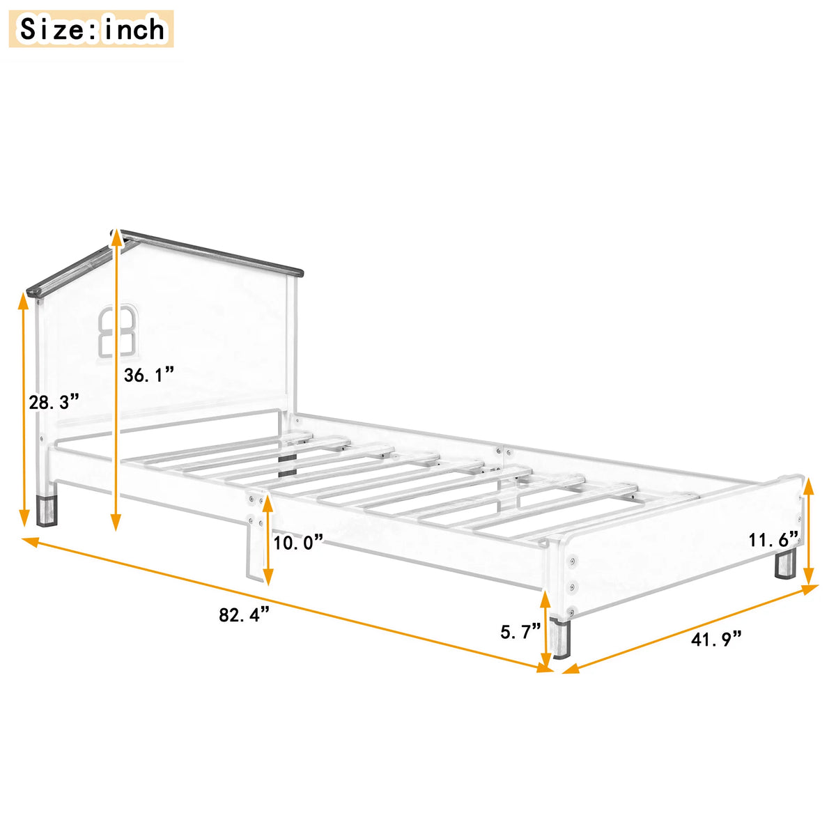 Twin Size Wood Platform Bed with House-Shaped Headboard I8564