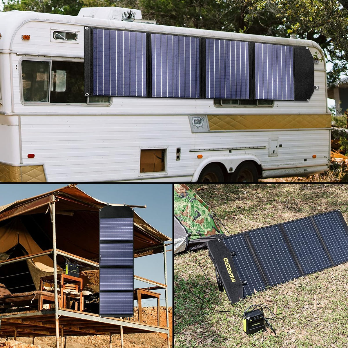 100W Foldable Solar Panel Kit with 18V DC Output, 3 USB Ports E550792