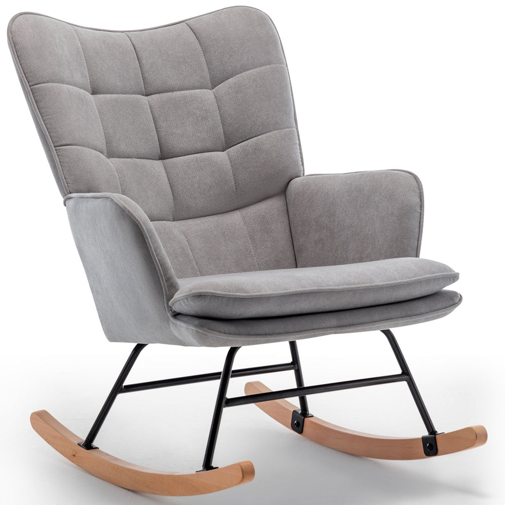 Gray Linen Fabric Rocking Chair with Ottoman E341