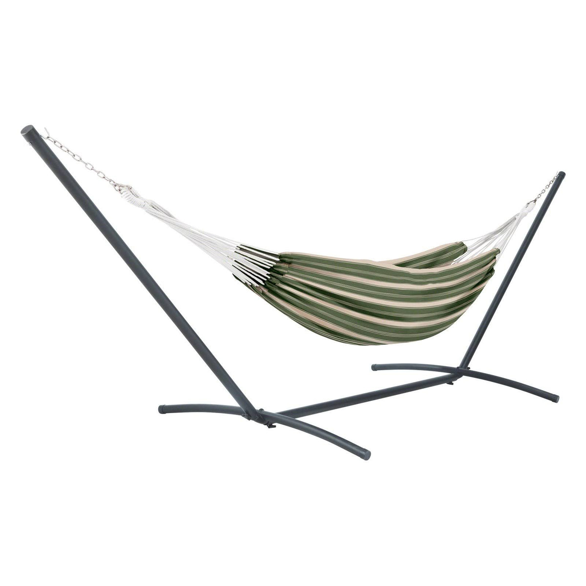 Heather Fern Green Stripe Hammock with Steel Stand O310007