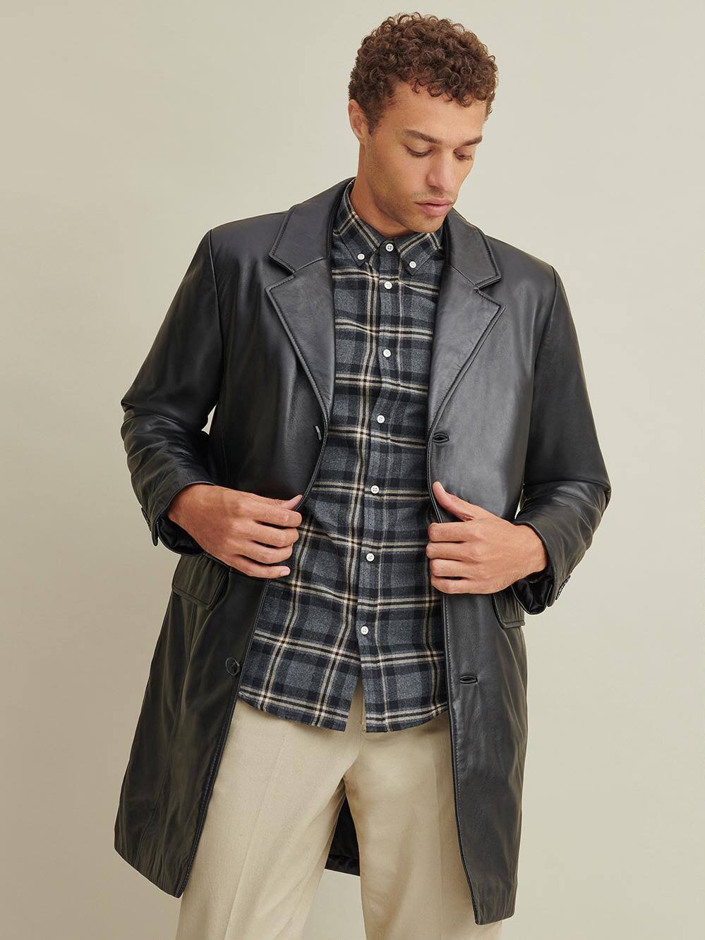 Black Leather Topper Coat I647543
