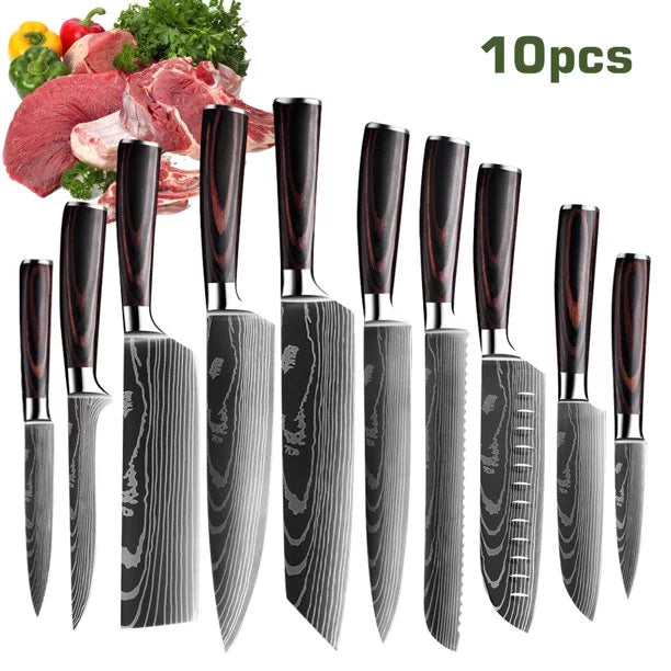10 Pc Damascus Stainless Steel Knife Set S145