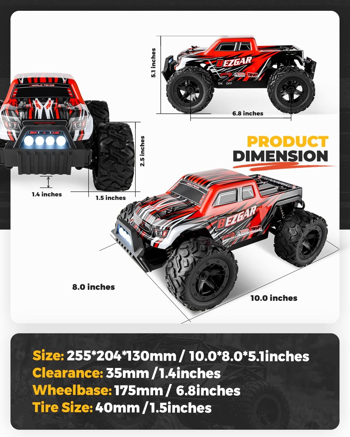 RC Cars 1:14 Scale Remote Control Car, 4WD Top Speed 25 Km/h Electric Toy Off Road RC Car Truck Crawler with Two Rechargeable Batteries F43500