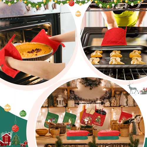 12 Pcs Christmas Pot Holders with Pocket Red and Green Heat Resistant Oven Mitts K8371