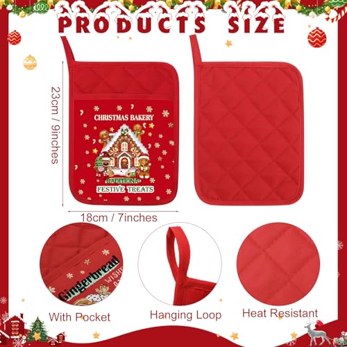 12 Pcs Christmas Pot Holders with Pocket Red and Green Heat Resistant Oven Mitts K8371