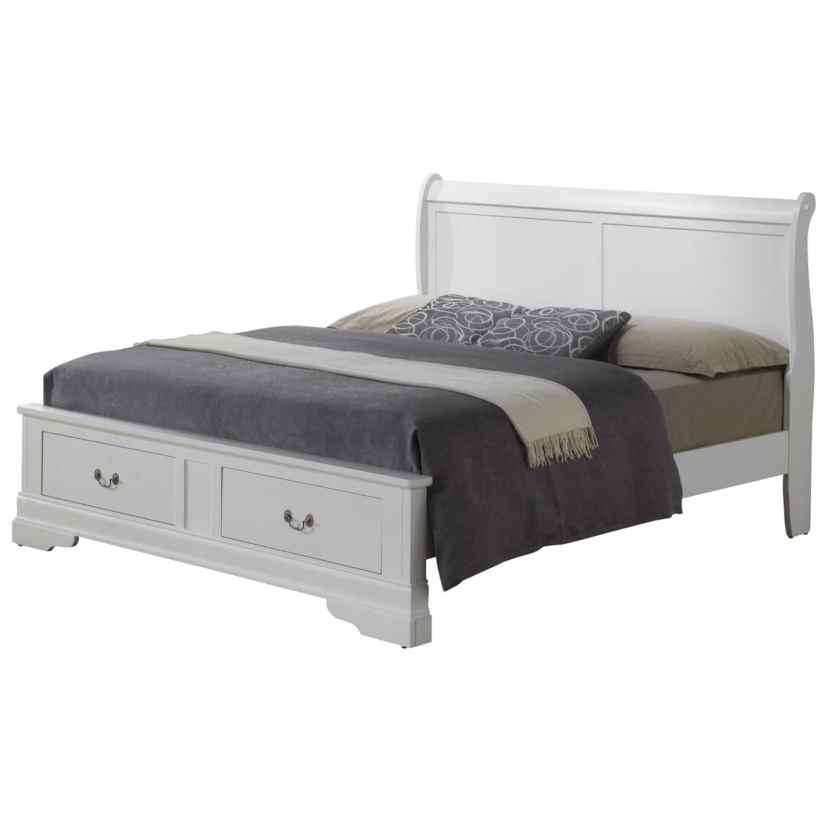 White Full Size Storage Sleigh Bed with 2 Drawers C418