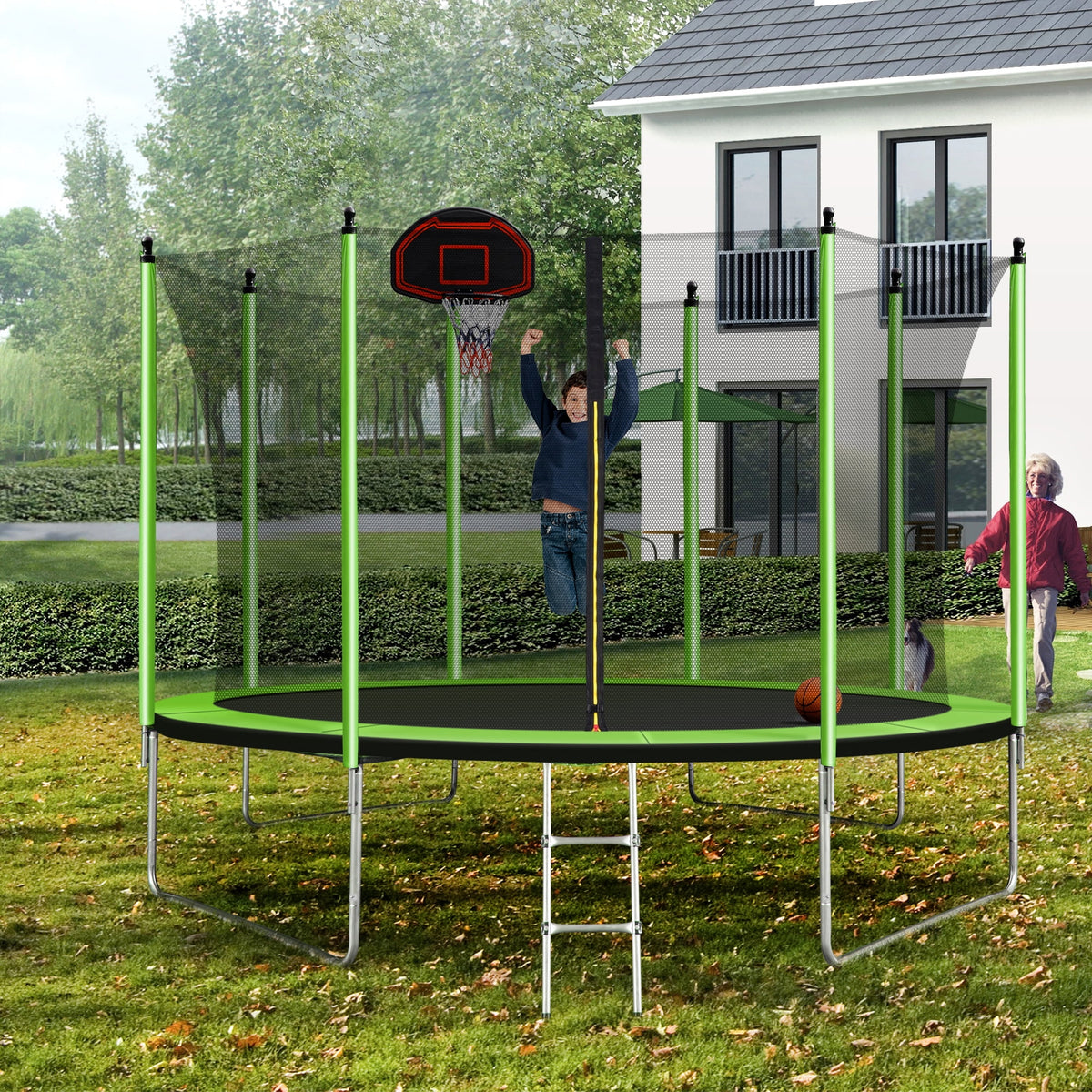 10FT Trampoline with Basketball Hoop and Ladder D79370