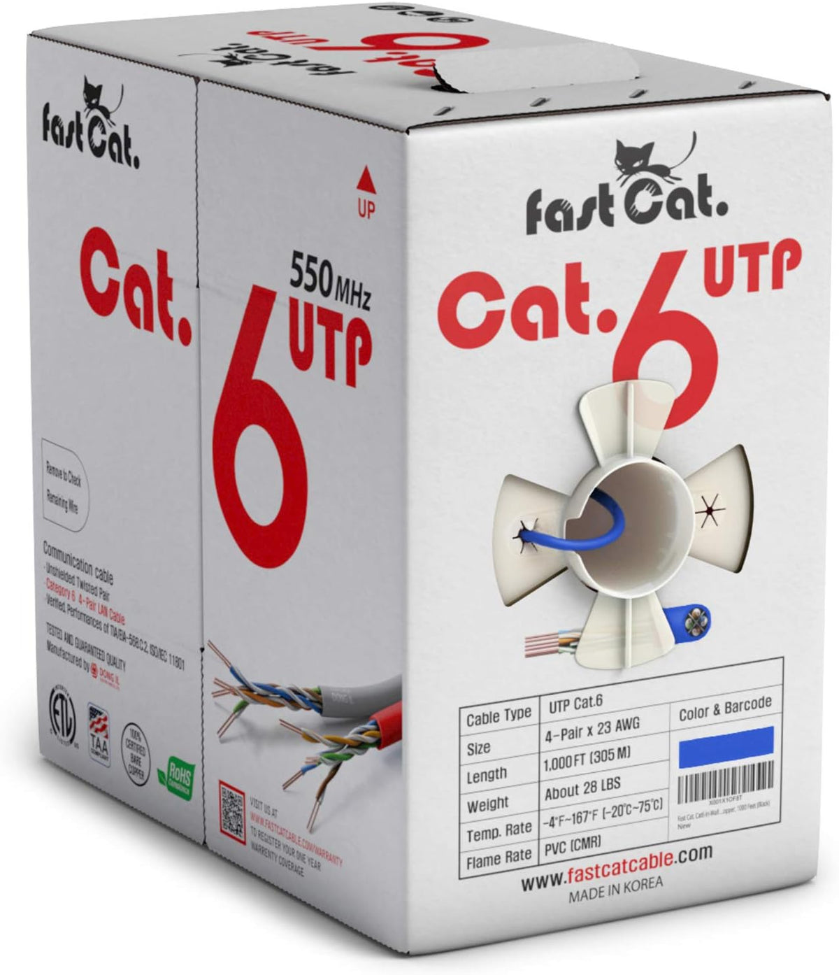 Cat6 Ethernet Cable 1000ft 23 AWG CMR Solid Bare Copper UTP LAN Cable Gray G1928