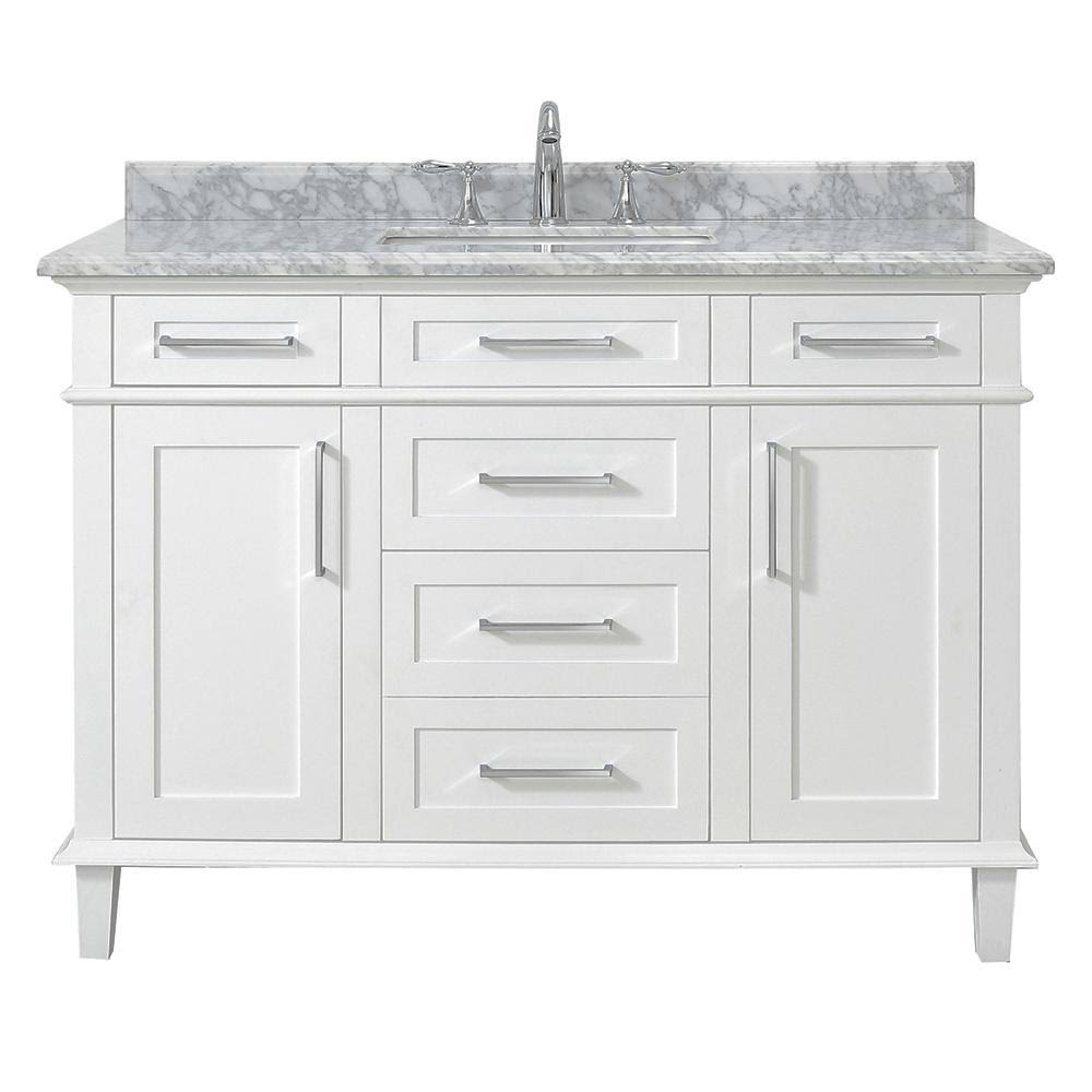 White Vanity with Carrara Marble Top with White Sinks P579862