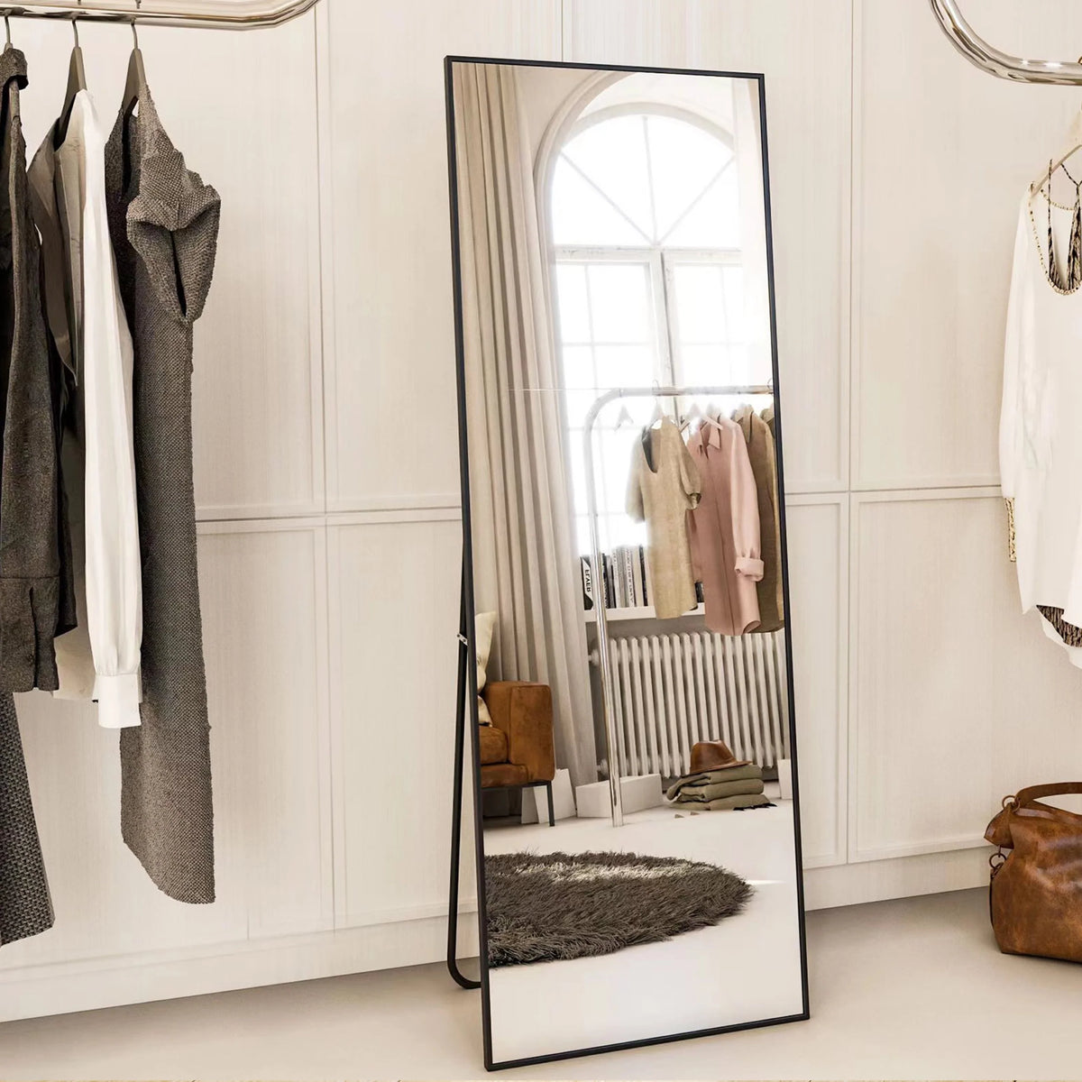 64x21 Full Length Mirror Rectangle Body Dressing Floor Standing Mirror, Black W376
