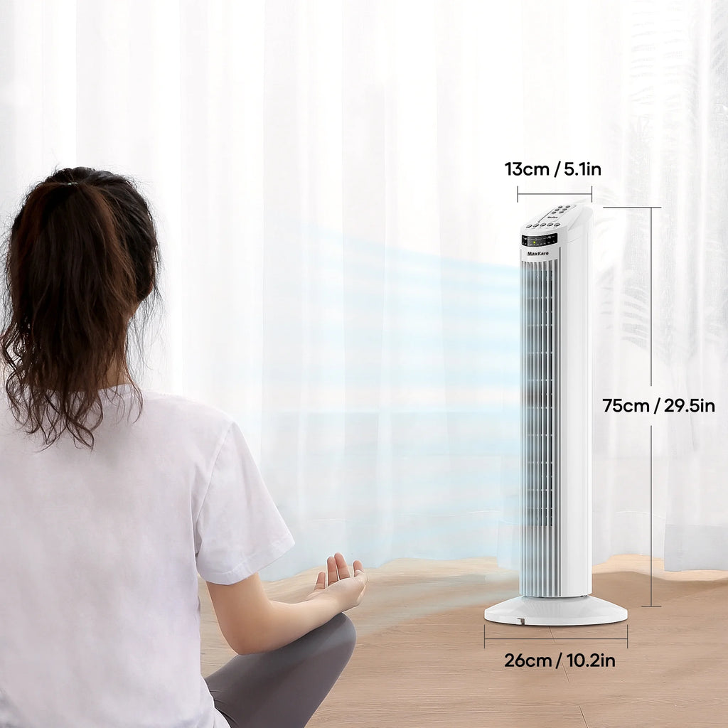 30 Tower Fan Oscillating Fan 60dB Quiet Cooling Fan with Remote Control 3 Speeds 3 Wind Modes Timer White D920769